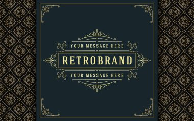 Lüks logo şablonu vektör altın vintage süsleme gelişir. Kraliyet arması, butik marka, Düğün Salonu, otel işareti için iyi. Çerçeve ve desen arka plan.