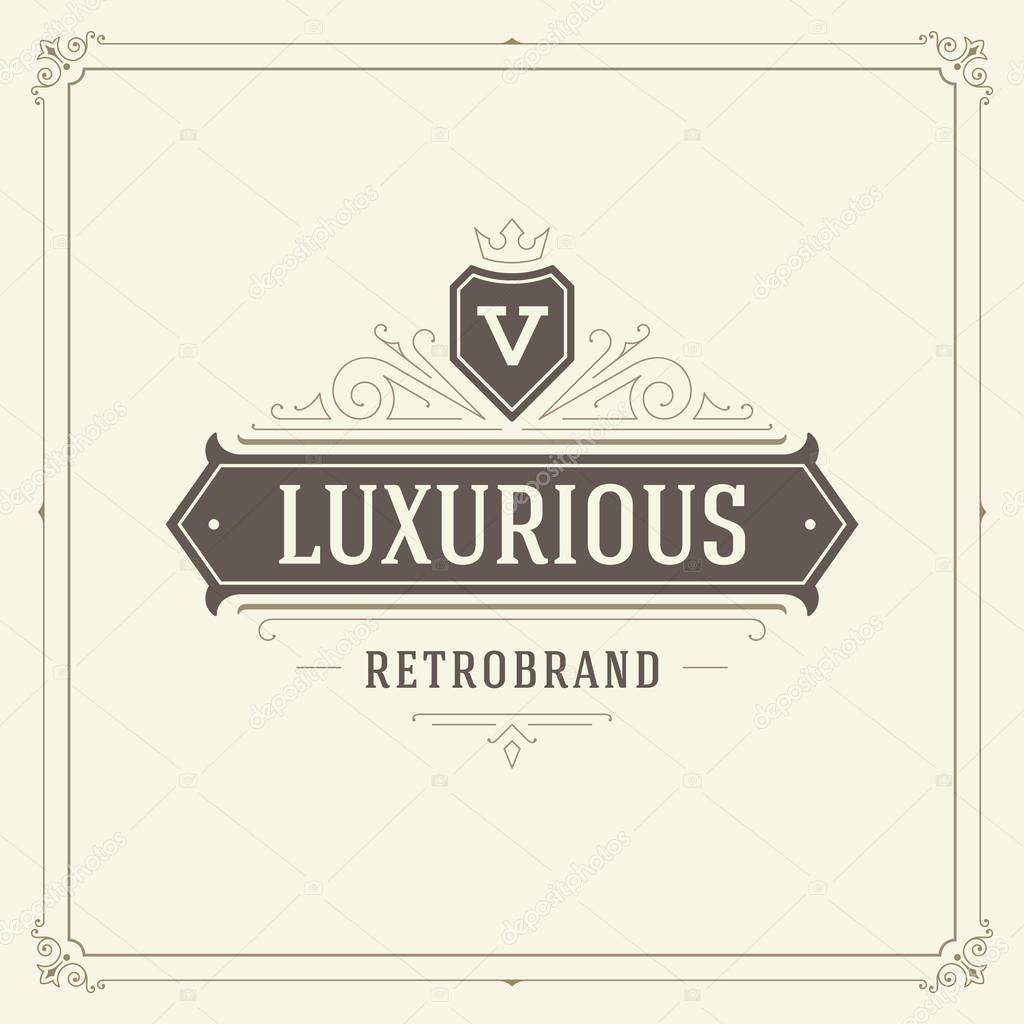 Ornament monogram logo design template vector flourishes calligraphic vintage frame. Good for Luxury Crest, boutique brand, wedding shop, hotel sign.