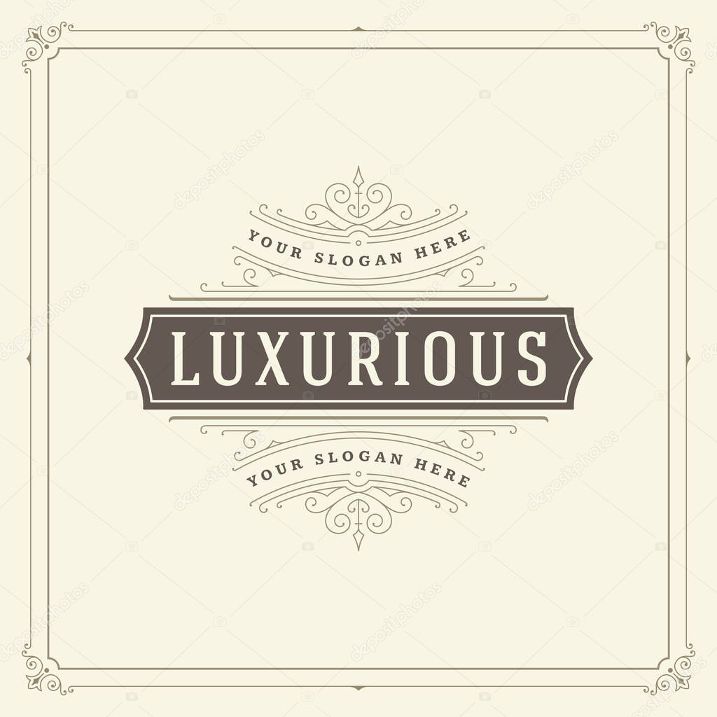 Ornament logo design template vector flourishes calligraphic vintage frame. Good for Luxury Crest, boutique brand, wedding shop, hotel sign.