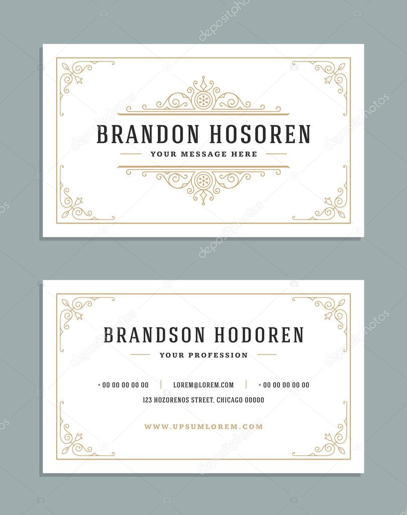 Business card vintage ornament style and luxury logo vector template. Retro elegant flourishes ornamental design.