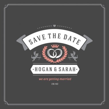 Düğün tarihi davet kartı vektör çizim kaydedin. Düğün davet başlık vintage tasarım. Kara tahta stili.