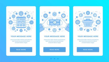 Dikey afiş düz ince çizgi simgeler vektör çizim. Web sitesi için semboller grafik ve promosyon malzemeleri ayarla.