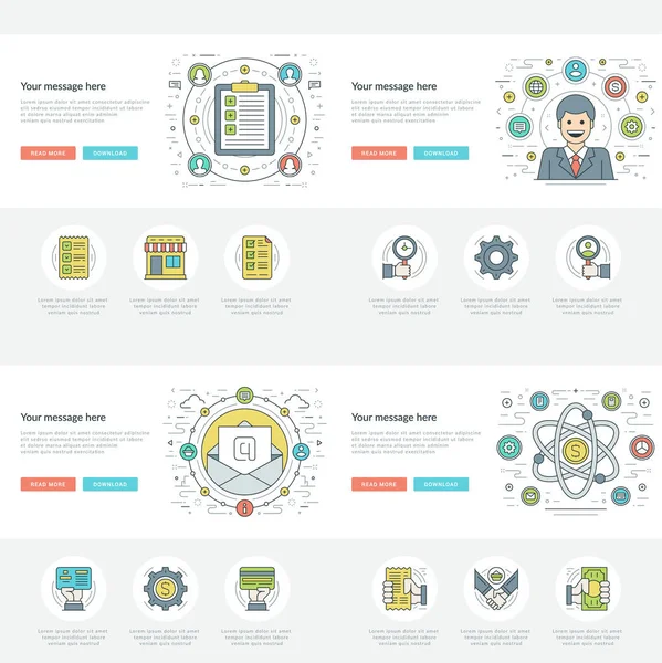 Linee Piatte Business Concepts Set Illustrazioni Vettoriali Icone Vettoriali Lineari — Vettoriale Stock