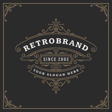 Kaligrafi vintage çerçeve süsleme logo tasarım şablonu vektör gelişir. İyi lüks Crest, butik marka, düğün Salonu, otel işareti.