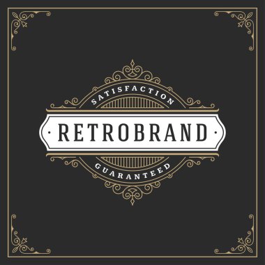 Kaligrafi vintage çerçeve süsleme logo tasarım şablonu vektör gelişir. İyi lüks Crest, butik marka, düğün Salonu, otel işareti.