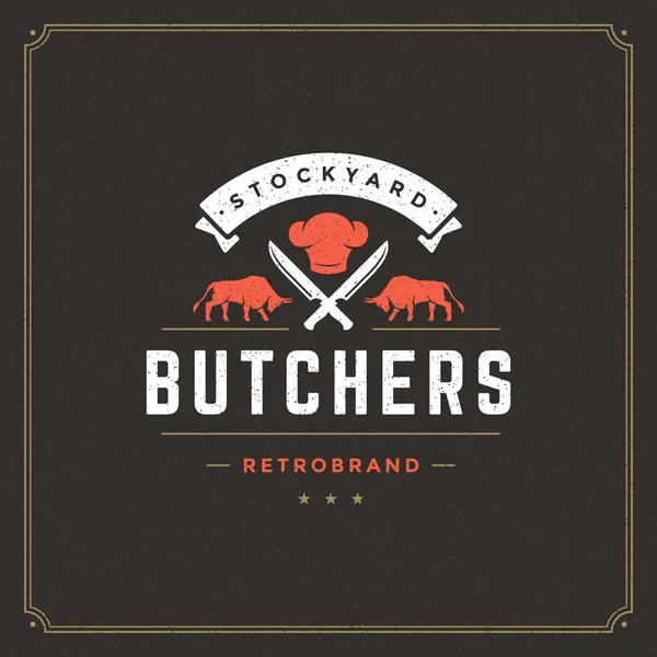 Butcher Shop Logo Vector Illustration Bulls Silhouettes Good Farm Restaurant — Stock Vector