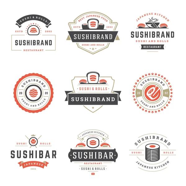 Logos Restaurant Sushi Ensemble Illustration Vectorielle Nourriture Japonaise Sushis Rouleaux — Image vectorielle