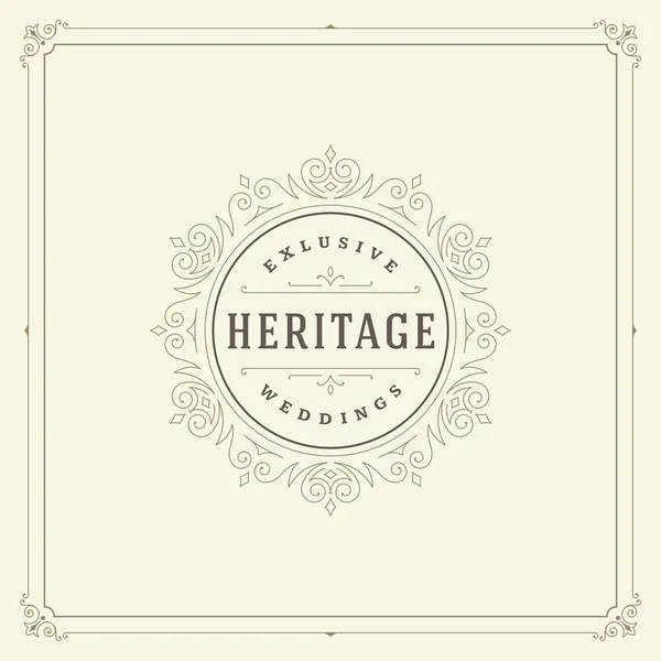 Kaligrafi Vintage Çerçeve Süsleme Logo Tasarım Şablonu Vektör Gelişir Lüks — Stok Vektör