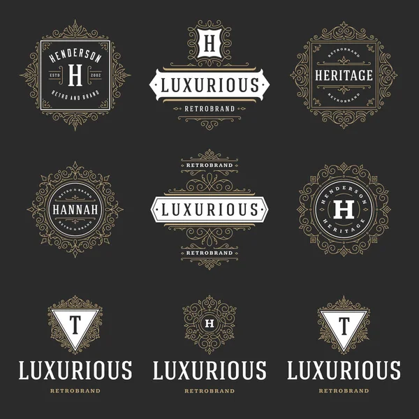 Modèles Logos Luxe Ensemble Fleurit Lignes Élégantes Ornement Calligraphique Panneau — Image vectorielle