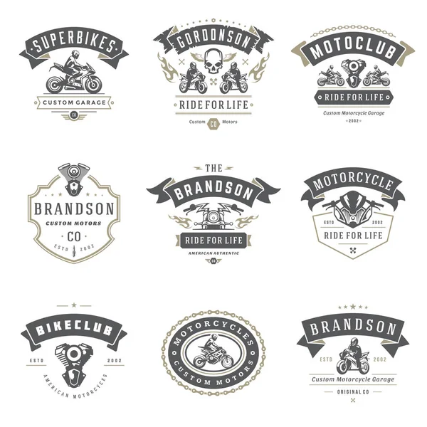 Logolar Şablonları Vektör Tasarım Öğeleri Kümesi Vintage Tarzı Amblemler Motosikletler — Stok Vektör
