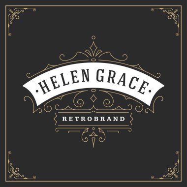 Kaligrafi vintage çerçeve süsleme logo tasarım şablonu vektör gelişir. İyi lüks Crest, butik marka, düğün Salonu, otel işareti.