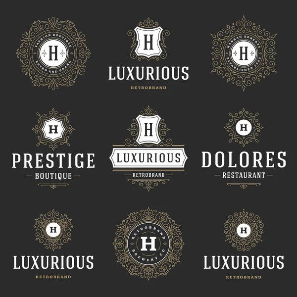 Modèles Logos Luxe Ensemble Fleurit Lignes Élégantes Ornement Calligraphique Panneau — Image vectorielle