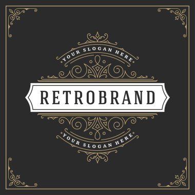 Kaligrafi vintage çerçeve süsleme logo tasarım şablonu vektör gelişir. İyi lüks Crest, butik marka, düğün Salonu, otel işareti.
