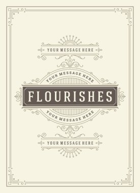 Vintage süs tebrik kartı vektör şablonu. Retro düğün davetiyesi, reklam ya da başka bir tasarım ve metin için yer. Süslü çerçeveyi zenginleştirir.