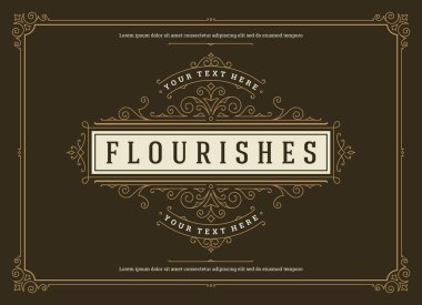 Vintage süs tebrik kartı vektör şablonu. Retro düğün davetiyesi, reklam ya da başka bir tasarım ve metin için yer. Süslü çerçeveyi zenginleştirir.