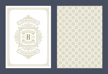 Vintage süs tebrik kartı vektör şablonu. Retro düğün davetiyesi, reklam ya da başka bir tasarım ve metin için yer. Süslü çerçeve ve şablon arkaplanı zenginleştirir.