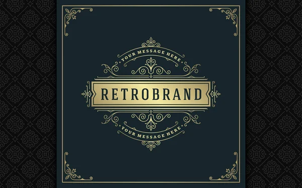 Lüks logo şablonu vektör altın vintage süsleme gelişir. Kraliyet arması, butik marka, Düğün Salonu, otel işareti için iyi. Çerçeve ve desen arka plan.