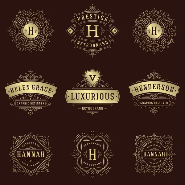 Luksuslogoer Luxury Logos Templates Set Blomstrer Kalligrafiske Elegante Pyntelinjer Forretningsskilt – stockvektor