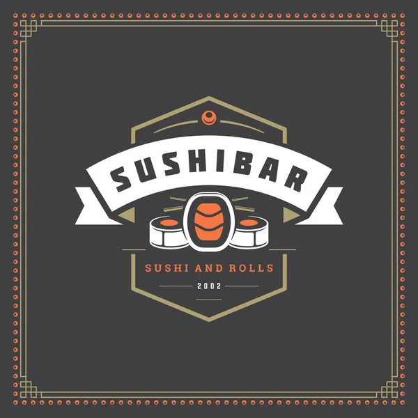 Sushi Restaurant Logo Vektor Illustration Japanisches Essen Rollensilhouette Vintage Typografie — Stockvektor