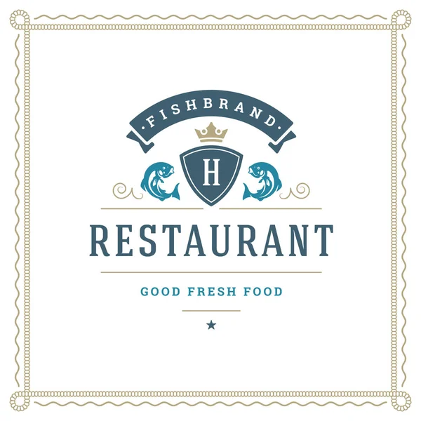 Zeevruchten Restaurant Logo Vectorillustratie Markt Embleem Vis Silhouet Vintage Typografie — Stockvector