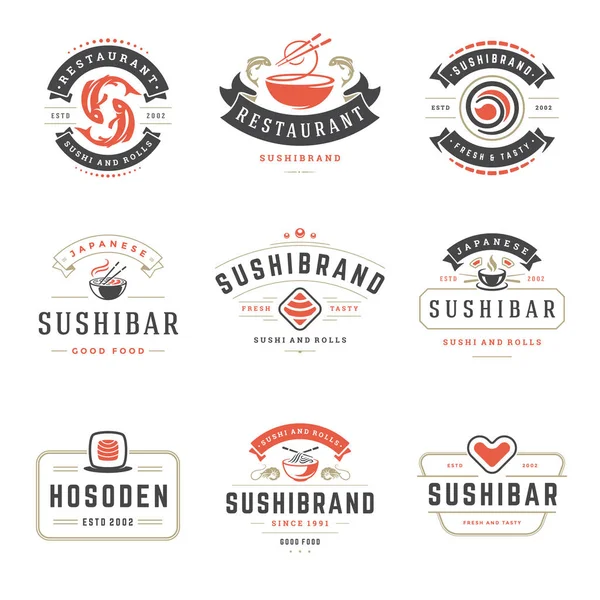 Sushi Restaurant Logo Instellen Vectorillustratie Japanse Eten Sushi Rollen Silhouetten — Stockvector