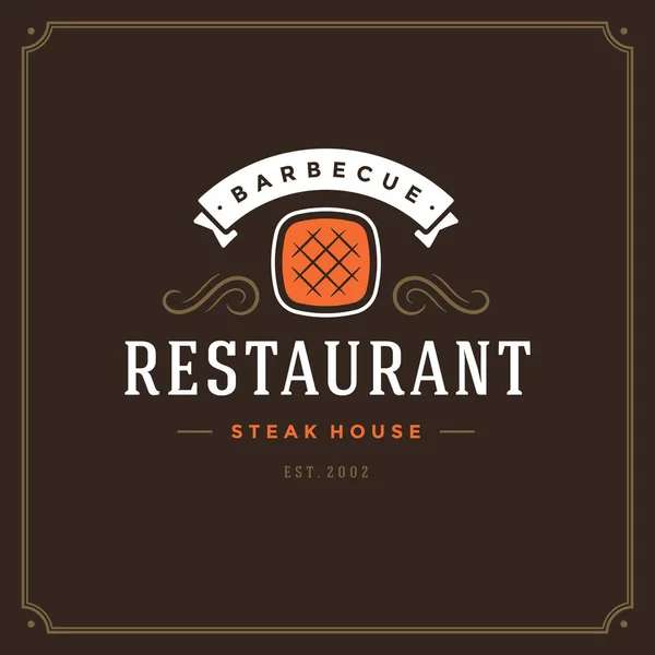 Grill Restaurante Logo Vector Ilustración Barbecue Steak House Emblema Del — Vector de stock