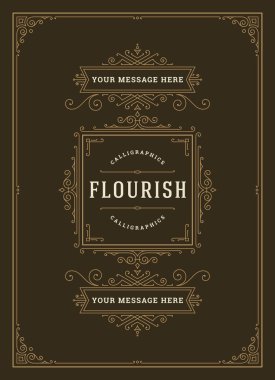 Vintage süs tebrik kartı vektör şablonu. Retro düğün davetiyesi, reklam ya da başka bir tasarım ve metin için yer. Süslü çerçeveyi zenginleştirir.