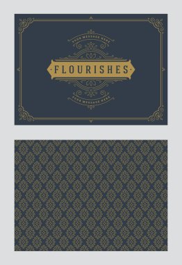 Vintage süs tebrik kartı vektör şablonu. Retro düğün davetiyesi, reklam ya da başka bir tasarım ve metin için yer. Süslü çerçeve ve şablon arkaplanı zenginleştirir.