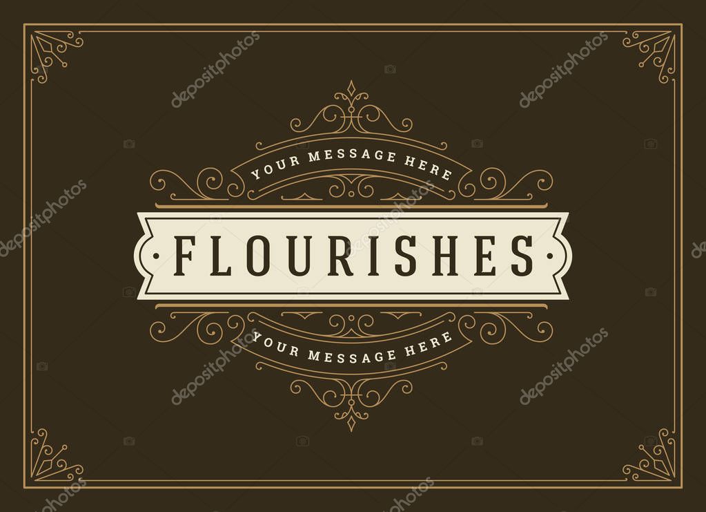 Vintage ornament greeting card vector template. Retro wedding invitation, advertising or other design and place for text. Flourishes ornamental frame.