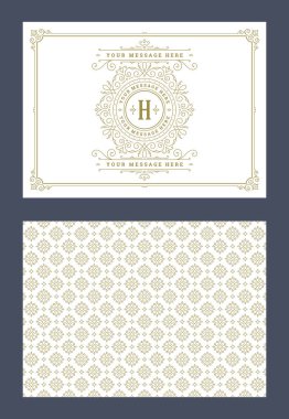 Vintage süs tebrik kartı vektör şablonu. Retro düğün davetiyesi, reklam ya da başka bir tasarım ve metin için yer. Süslü çerçeve ve şablon arkaplanı zenginleştirir.