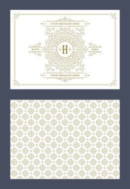 Vintage süs tebrik kartı vektör şablonu. Retro düğün davetiyesi, reklam ya da başka bir tasarım ve metin için yer. Süslü çerçeve ve şablon arkaplanı zenginleştirir.