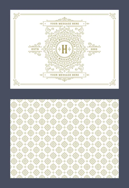 Vintage süs tebrik kartı vektör şablonu. Retro düğün davetiyesi, reklam ya da başka bir tasarım ve metin için yer. Süslü çerçeve ve şablon arkaplanı zenginleştirir.