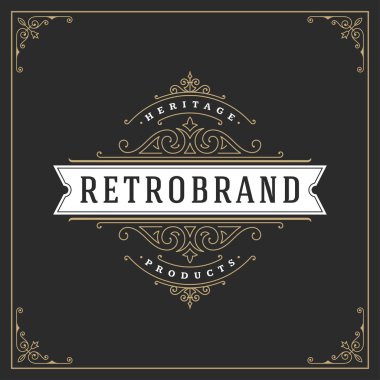 Kaligrafi vintage çerçeve süsleme logo tasarım şablonu vektör gelişir. İyi lüks Crest, butik marka, düğün Salonu, otel işareti.