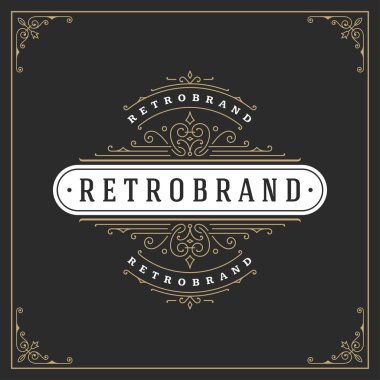 Kaligrafi vintage çerçeve süsleme logo tasarım şablonu vektör gelişir. İyi lüks Crest, butik marka, düğün Salonu, otel işareti.