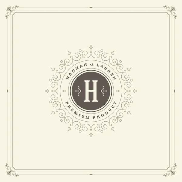 Prydnad Monogram Logo Design Mall Vektor Blomstrar Kalligrafiska Vintage Ram — Stock vektor