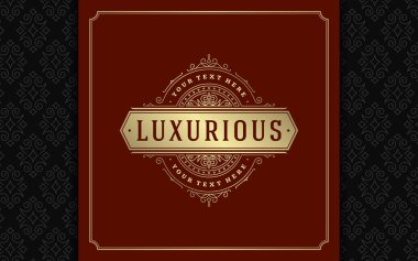 Lüks logo şablonu vektör altın vintage süsleme gelişir. Kraliyet arması, butik marka, Düğün Salonu, otel işareti için iyi. Çerçeve ve desen arka plan.
