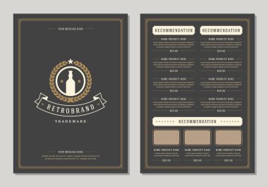 Restoran logo ve menü tasarımı vektör broşür şablonu. Bira şişe siluet.