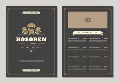 Restoran logo ve menü tasarımı vektör broşür şablonu. Bira Kupası siluet.