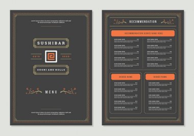 Suşi restoran menü tasarım ve logo vektör broşür şablonu. Rulo siluet.