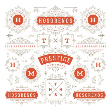 Vintage vektör dekorasyon tasarım öğeleri süsler. Kaligrafi kombinasyonları Retro logolar, Royal tebrik kartları, Crest çerçeveleri veya davetiye geliştiği.