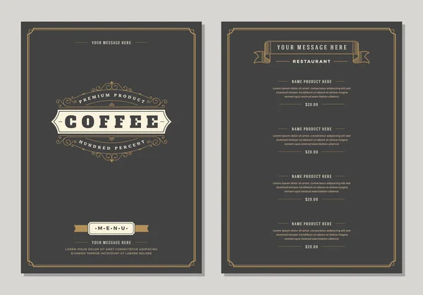 Café Logo Und Menü Design Vektor Broschüre Vorlage — Stockvektor