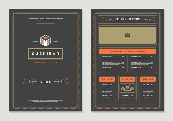 Sushi Restaurant Ontwerp Logo Vector Brochure Menusjabloon Roll Silhouet — Stockvector