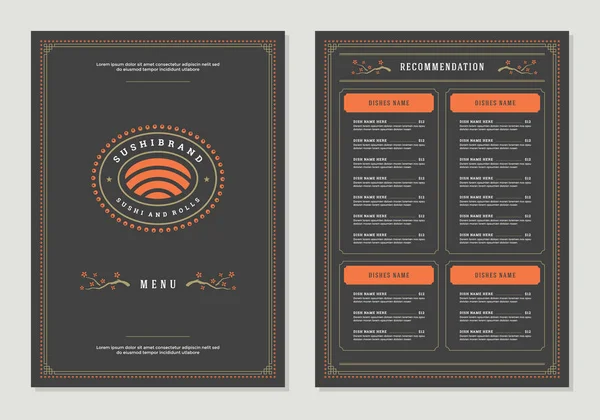 Design Del Menu Del Ristorante Sushi Modello Brochure Vettoriale Logo — Vettoriale Stock