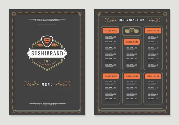 Design Del Menu Del Ristorante Sushi Modello Brochure Vettoriale Logo — Vettoriale Stock