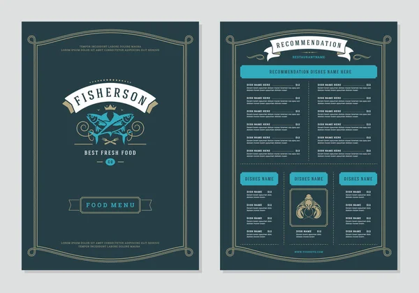 Mořské Plody Restaurace Menu Design Logo Vektor Brožura Šablona Silueta — Stockový vektor