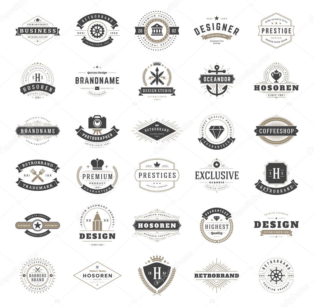 Vintage Logos Design Templates Set. Vector logotypes elements collection, Icons Symbols, Retro Labels, Badges and Silhouettes.