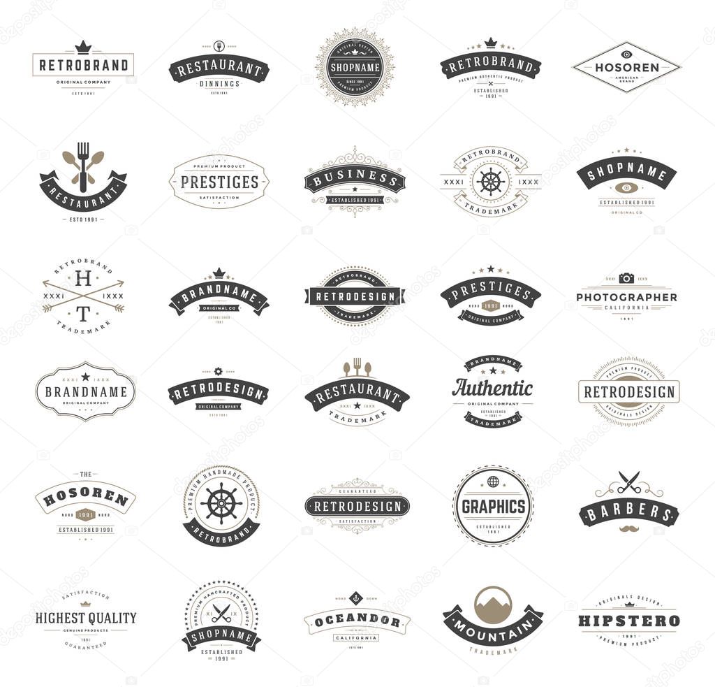 Vintage Logos Design Templates Set. Vector logotypes elements