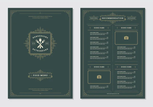 Restaurace Menu Design Label Vektor Brožura Šablona Kuchyňské Nástroje Ilustrace — Stockový vektor