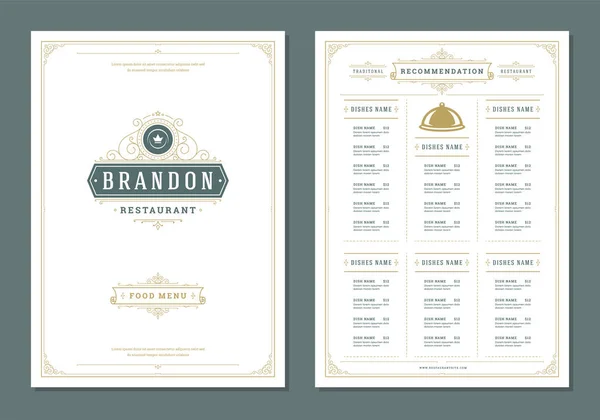 Restaurant Ontwerp Label Vector Brochure Menusjabloon Plaat Illustratie Sieraad Decoratie — Stockvector