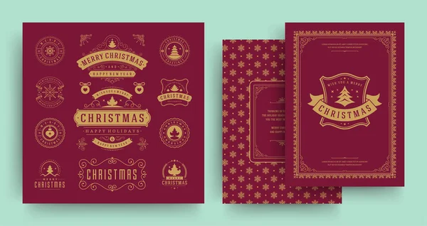 Étiquettes et badges de Noël éléments vectoriels de conception réglés avec modèle de carte de vœux . — Image vectorielle